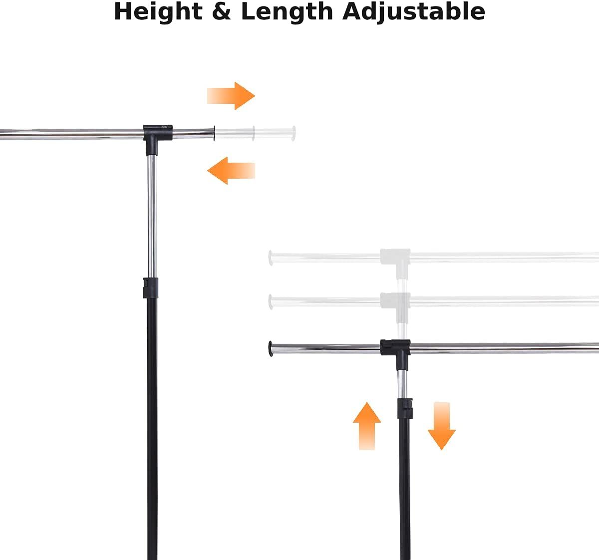 Adjustable Single Rail Garment Rack with Wheels and Bottom Shelf